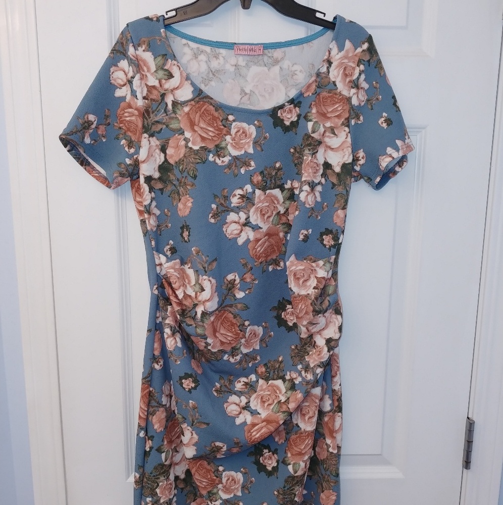 Floral print pleated side midi slim fit materity